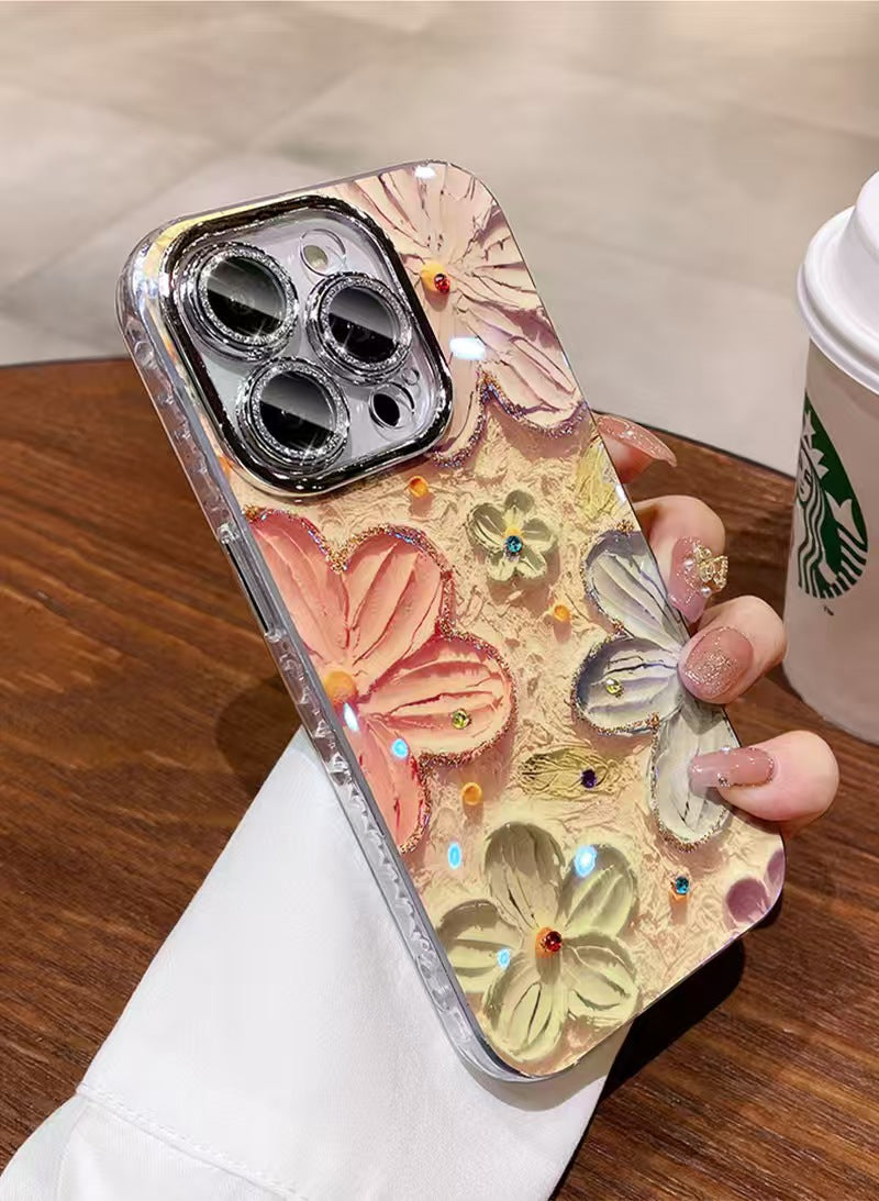 Wisp Colorful Flowers Silicone Rhinestone iPhone Case