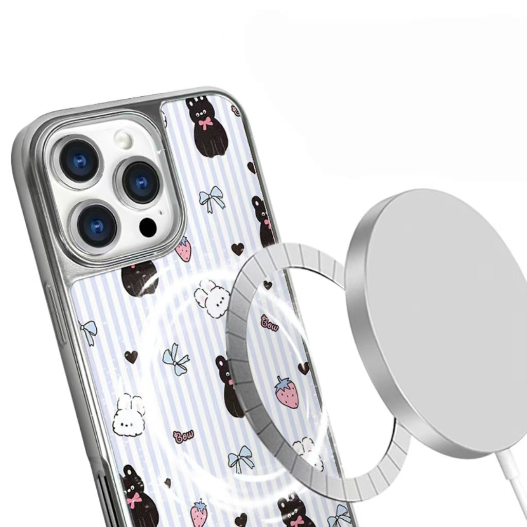 Silver cartoon kitten magnetic iPhone phone case