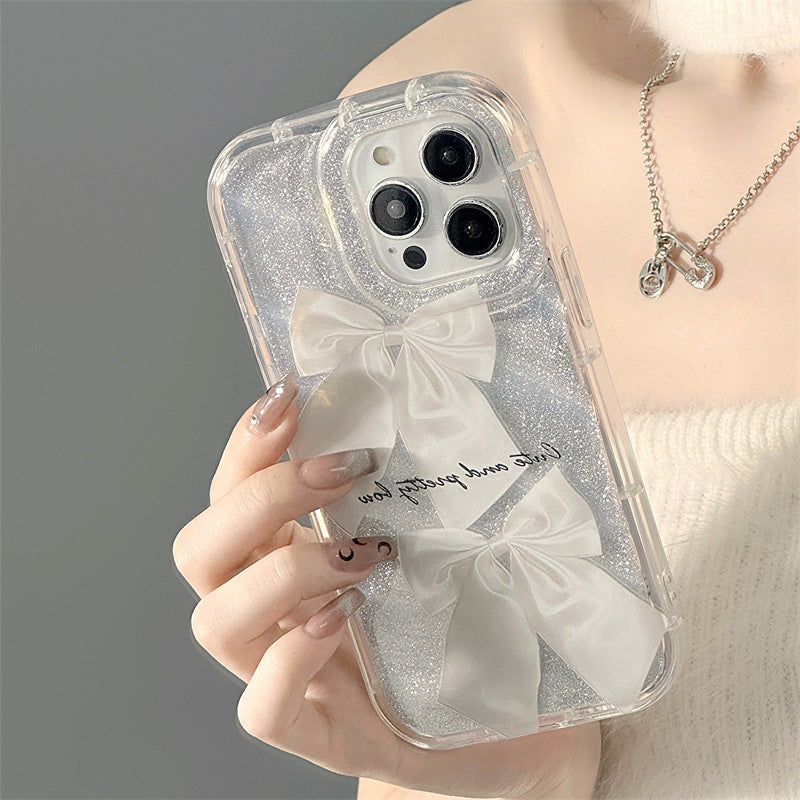 Transparent white bow soft case iphone case
