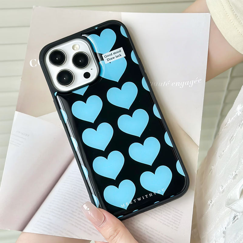 Blue Heart-Shaped Drip-Glazed Phone Case