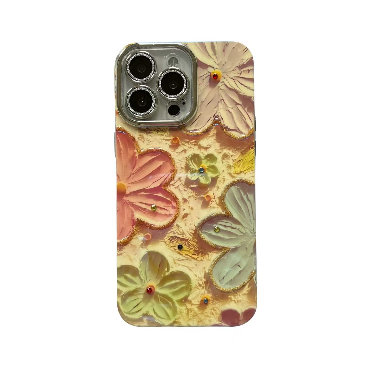 Wisp Colorful Flowers Silicone Rhinestone iPhone Case