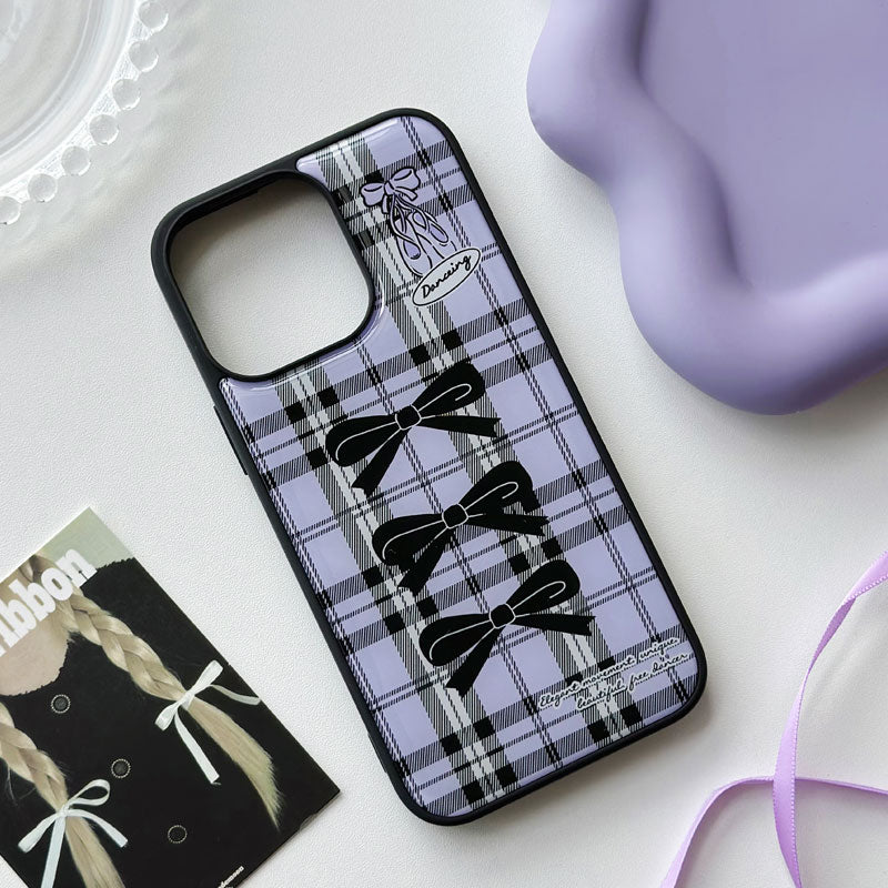 Purple Plaid Bow Resin Phone Case