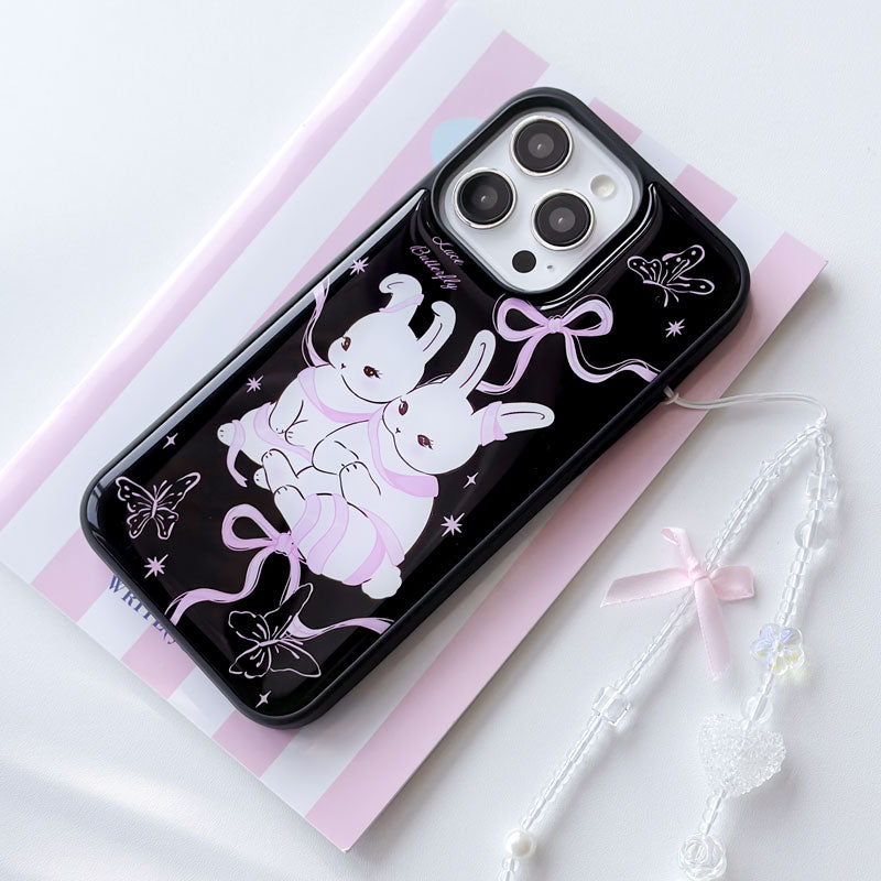 Black Bow Rabbit Resin Phone Case