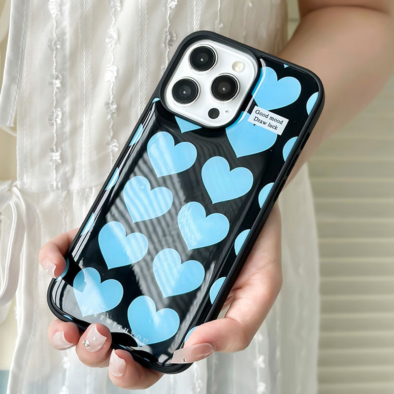 Blue Heart-Shaped Drip-Glazed Phone Case