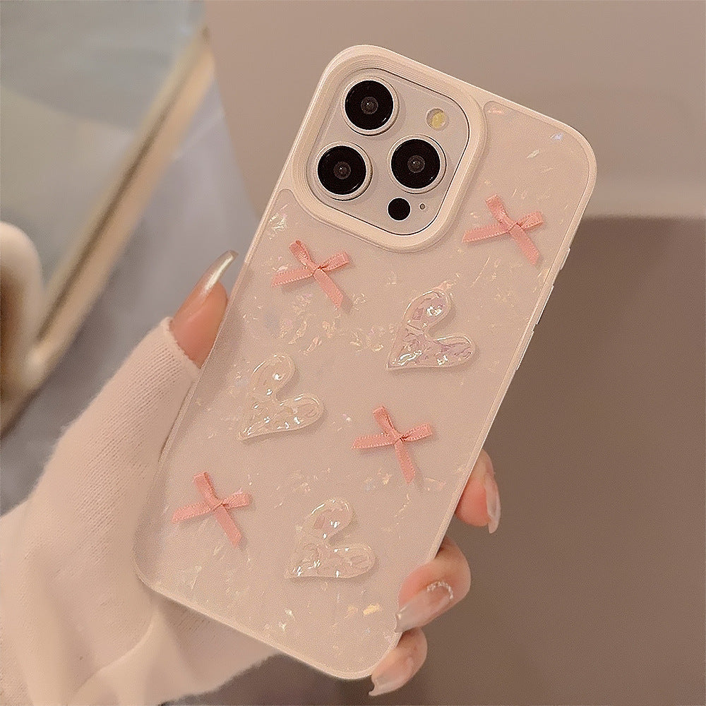 Shell pattern three-dimensional love bow anti-drop iphone case