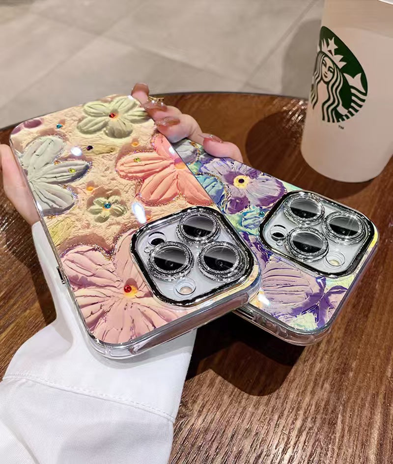Wisp Colorful Flowers Silicone Rhinestone iPhone Case