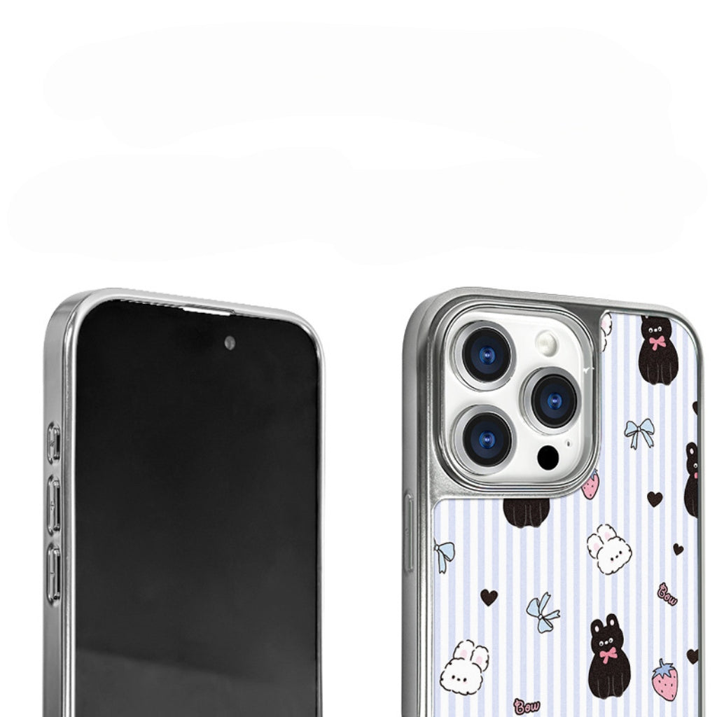 Silver cartoon kitten magnetic iPhone phone case