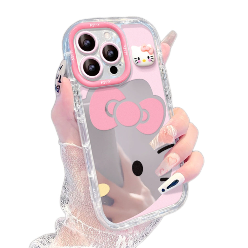 Pink KT Cat Mirror Full Cover iPhone Case
