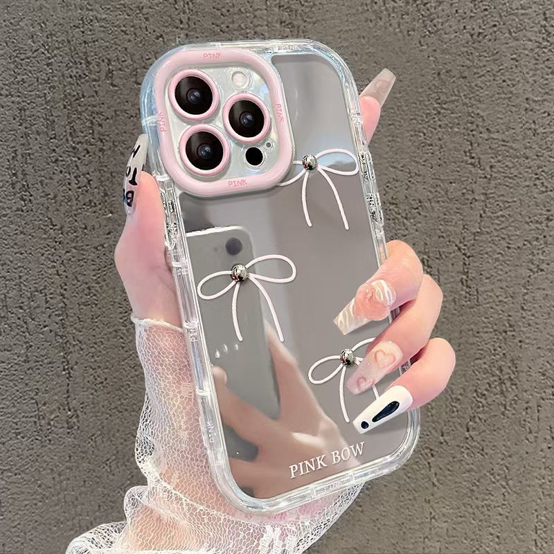 Mirror silver bow full wrap design iphone case
