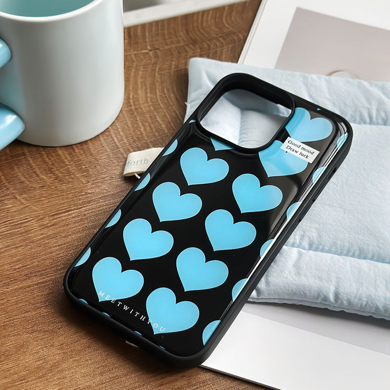 Blue Heart-Shaped Drip-Glazed Phone Case