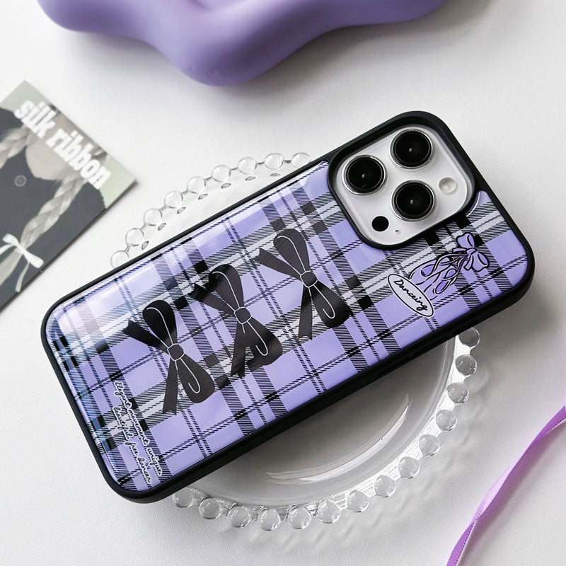 Purple Plaid Bow Resin Phone Case