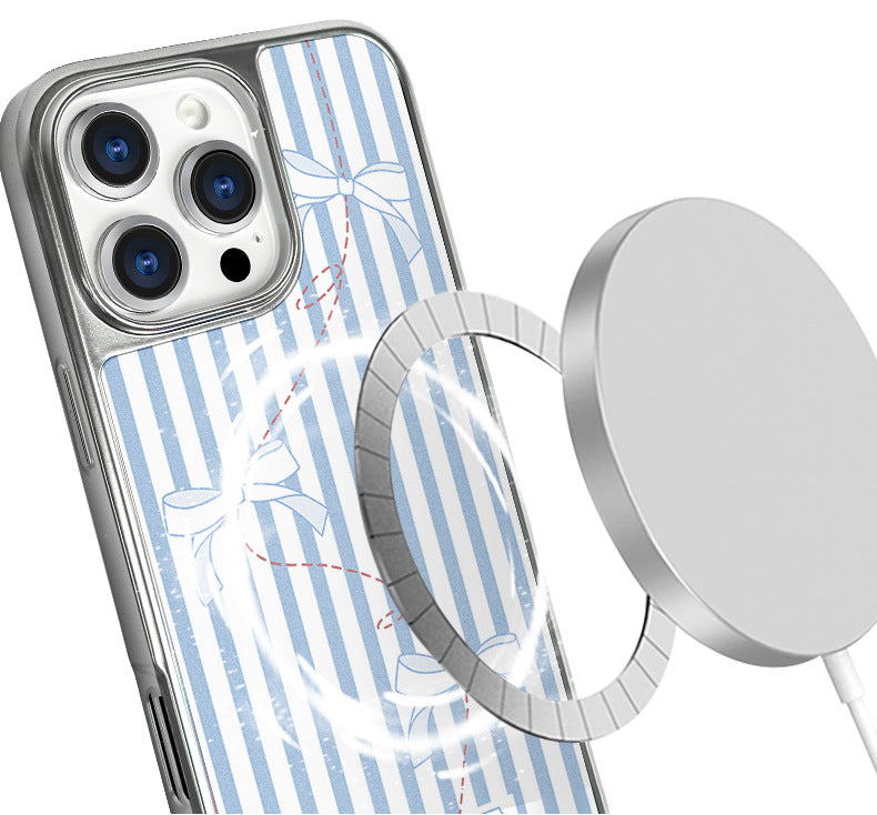 Silver striped bow magnetic iPhone  case