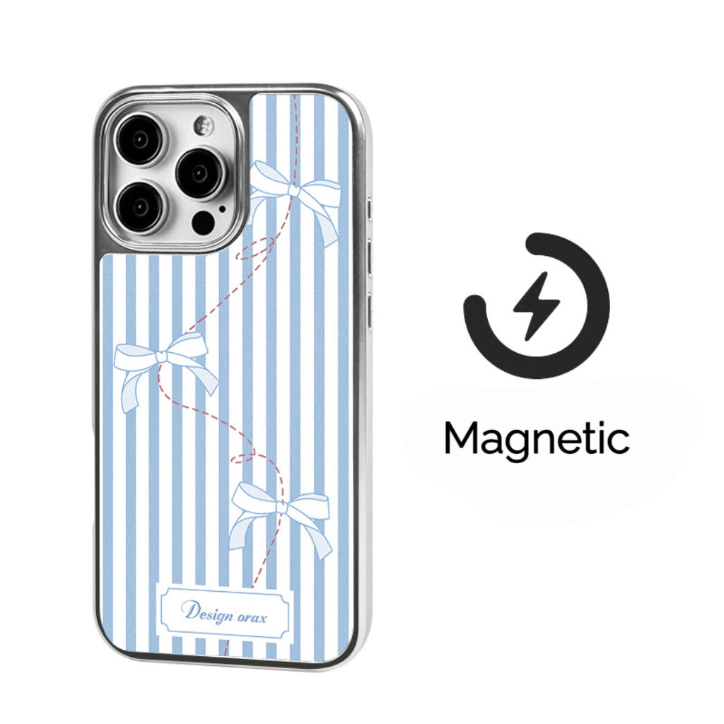 Silver striped bow magnetic iPhone  case