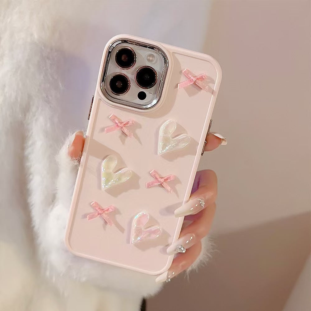 Pink love bow three-dimensional iphone case