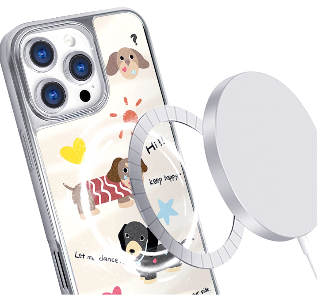 Cartoon Dog Silver Carbon Fiber Magnetic iPhone Case
