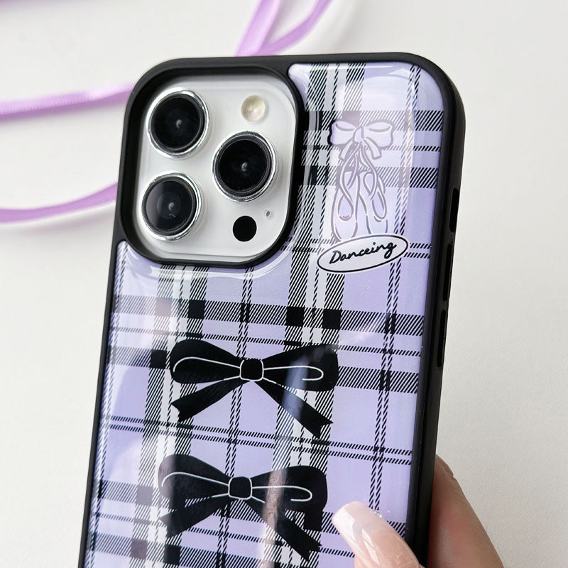 Purple Plaid Bow Resin Phone Case