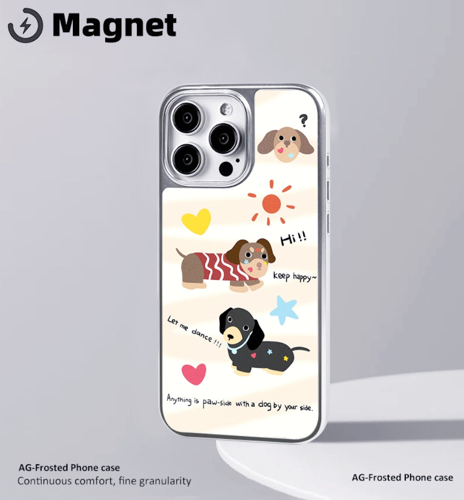 Cartoon Dog Silver Carbon Fiber Magnetic iPhone Case