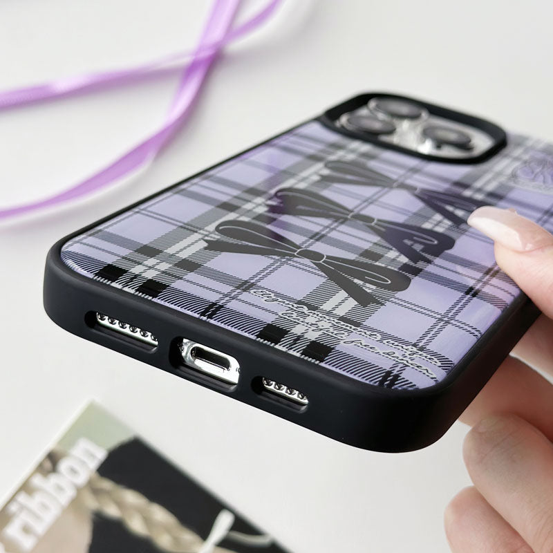 Purple Plaid Bow Resin Phone Case