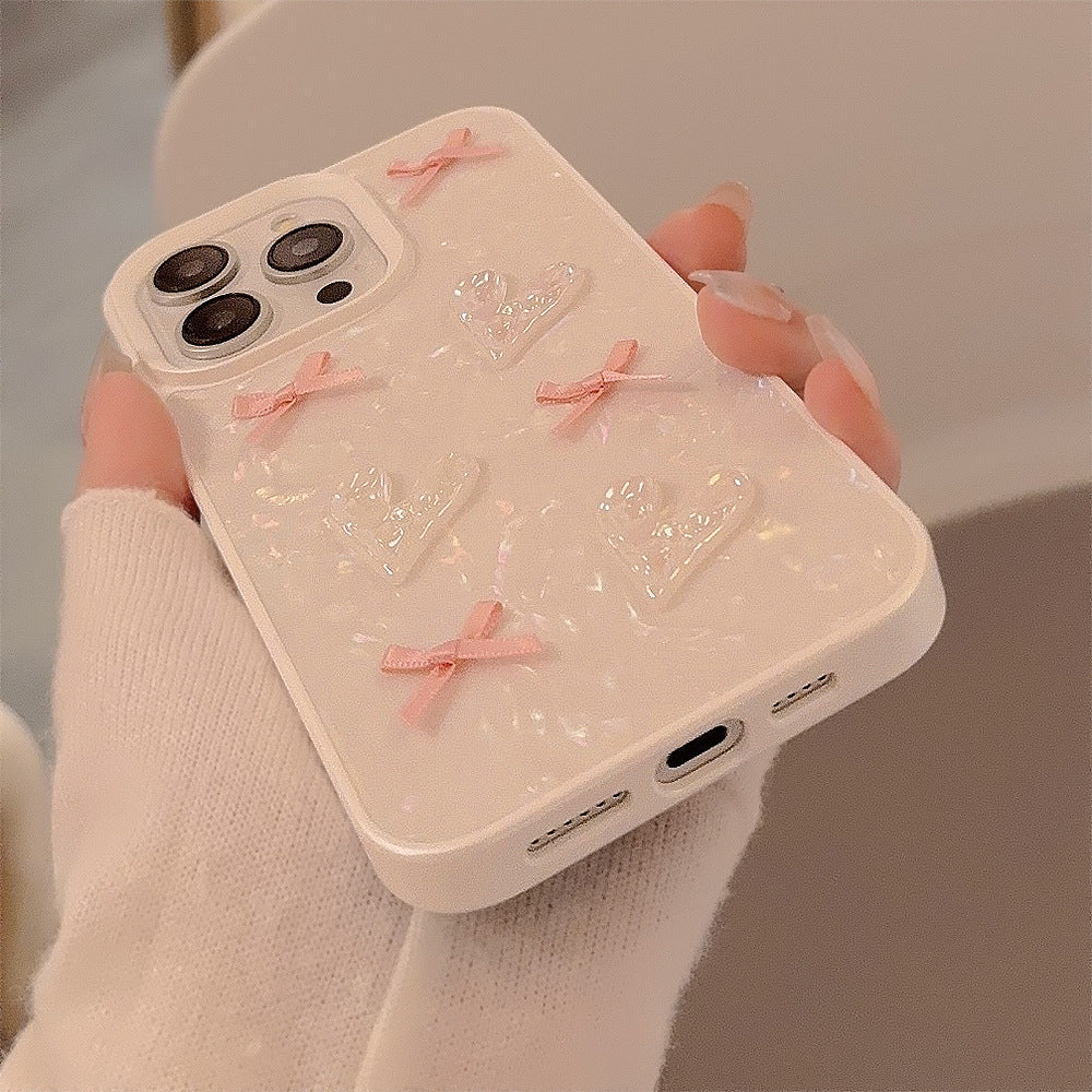 Shell pattern three-dimensional love bow anti-drop iphone case