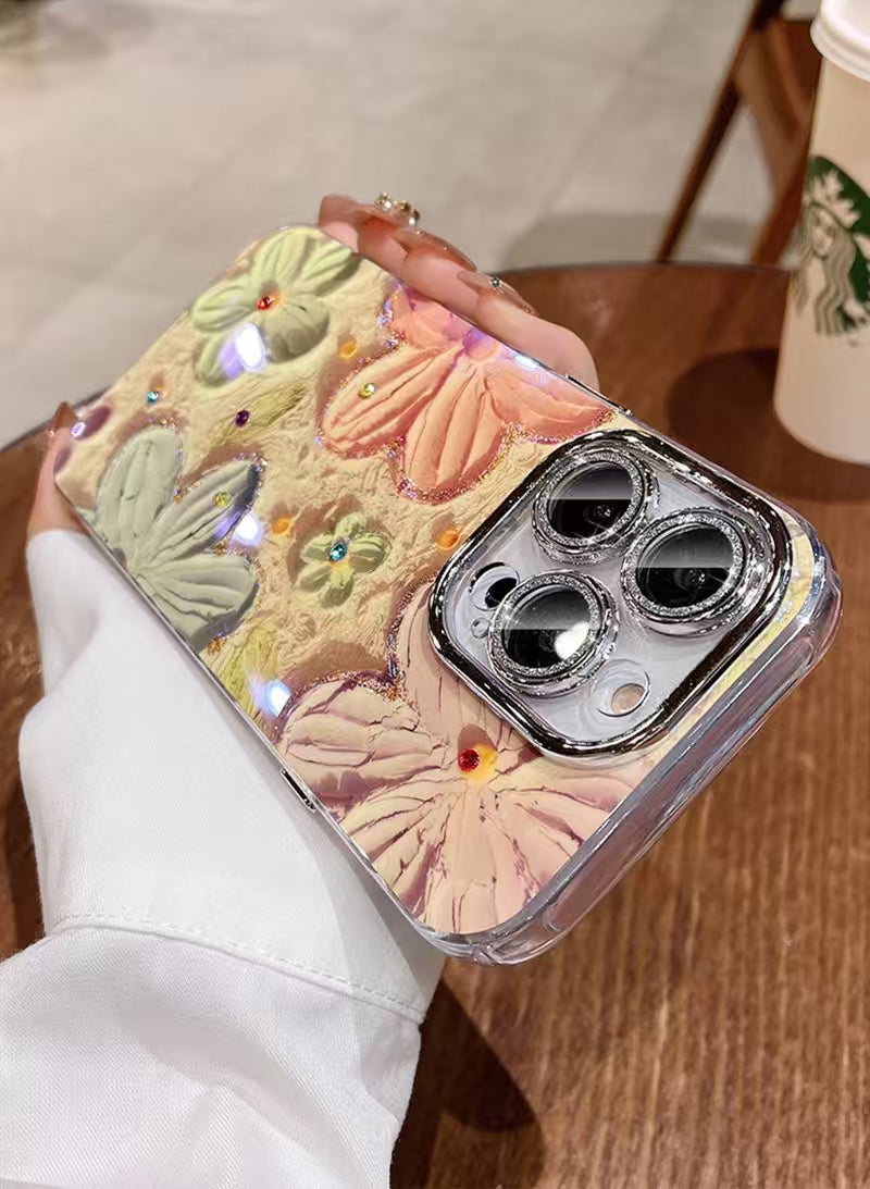 Wisp Colorful Flowers Silicone Rhinestone iPhone Case