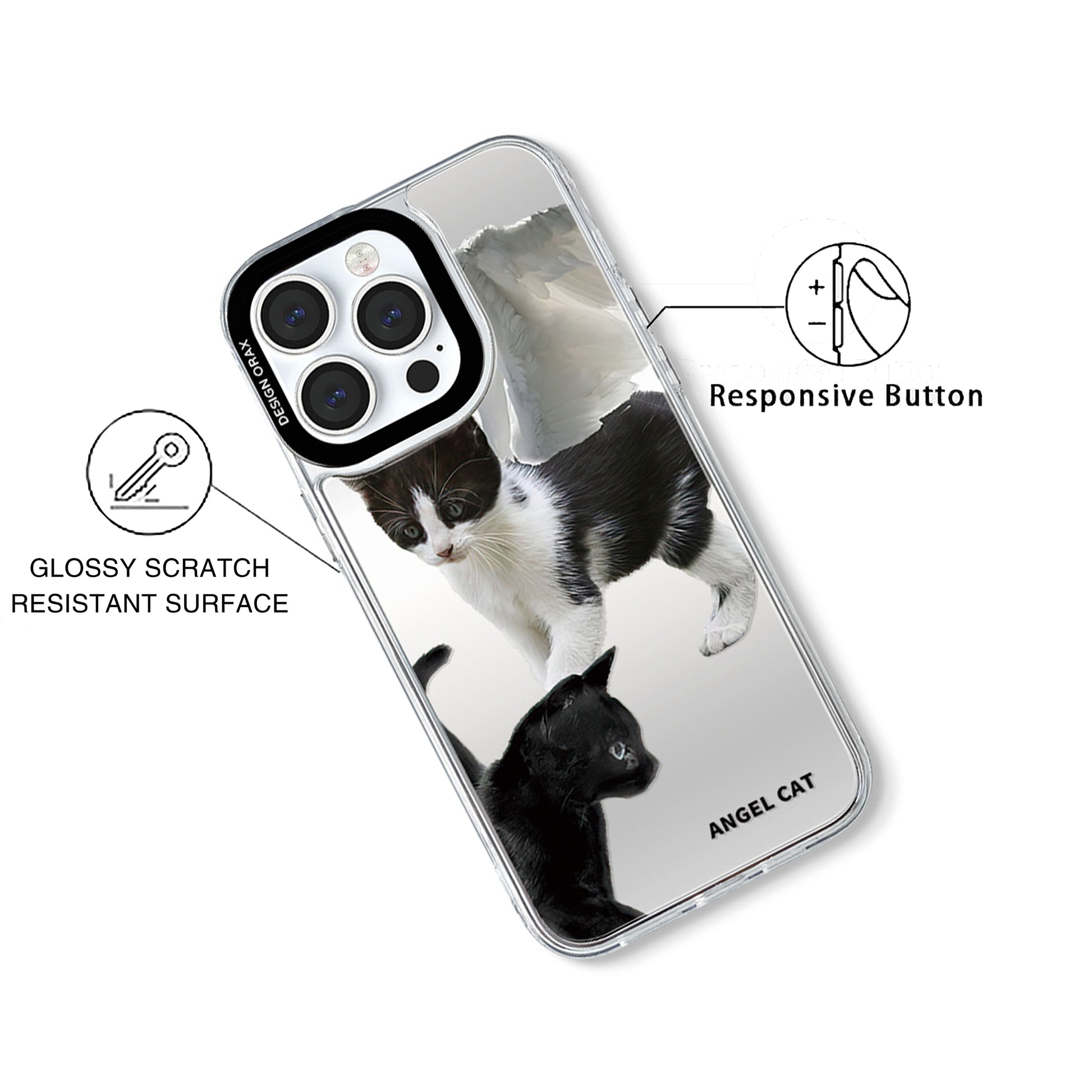 Angel Cat Mirror Anti-Shatter iPhone Phone Case