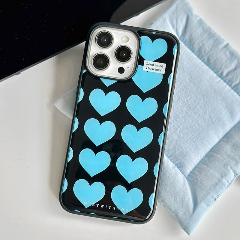 Blue Heart-Shaped Drip-Glazed Phone Case
