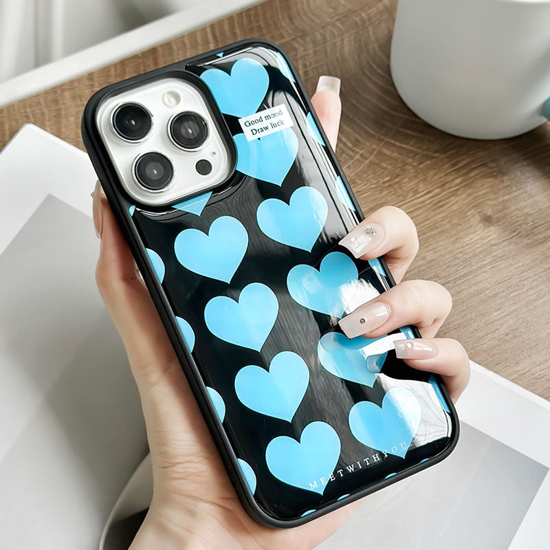 Blue Heart-Shaped Drip-Glazed Phone Case