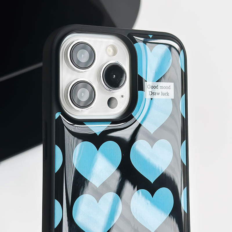 Blue Heart-Shaped Drip-Glazed Phone Case