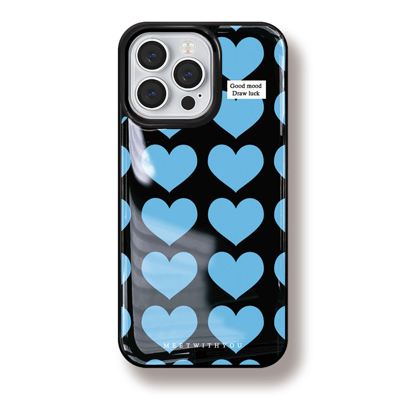 Blue Heart-Shaped Drip-Glazed Phone Case