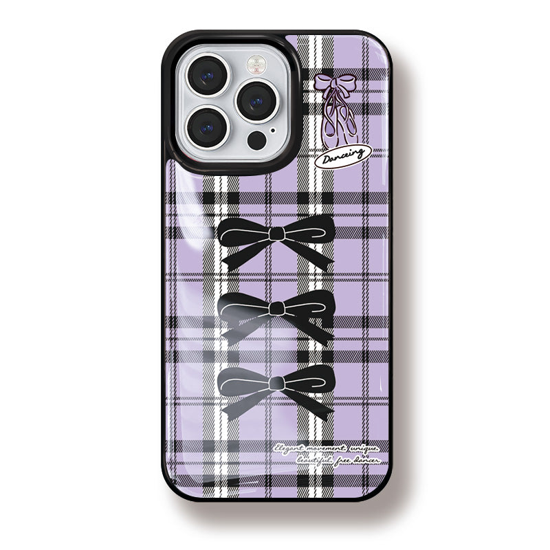 Purple Plaid Bow Resin Phone Case
