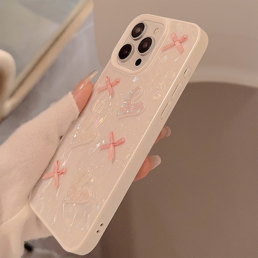 Shell pattern three-dimensional love bow anti-drop iphone case