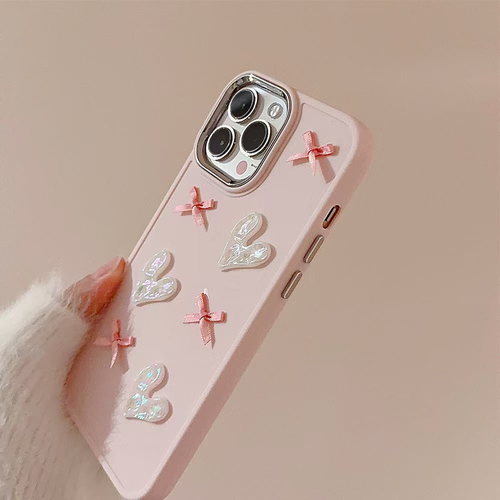 Pink love bow three-dimensional iphone case