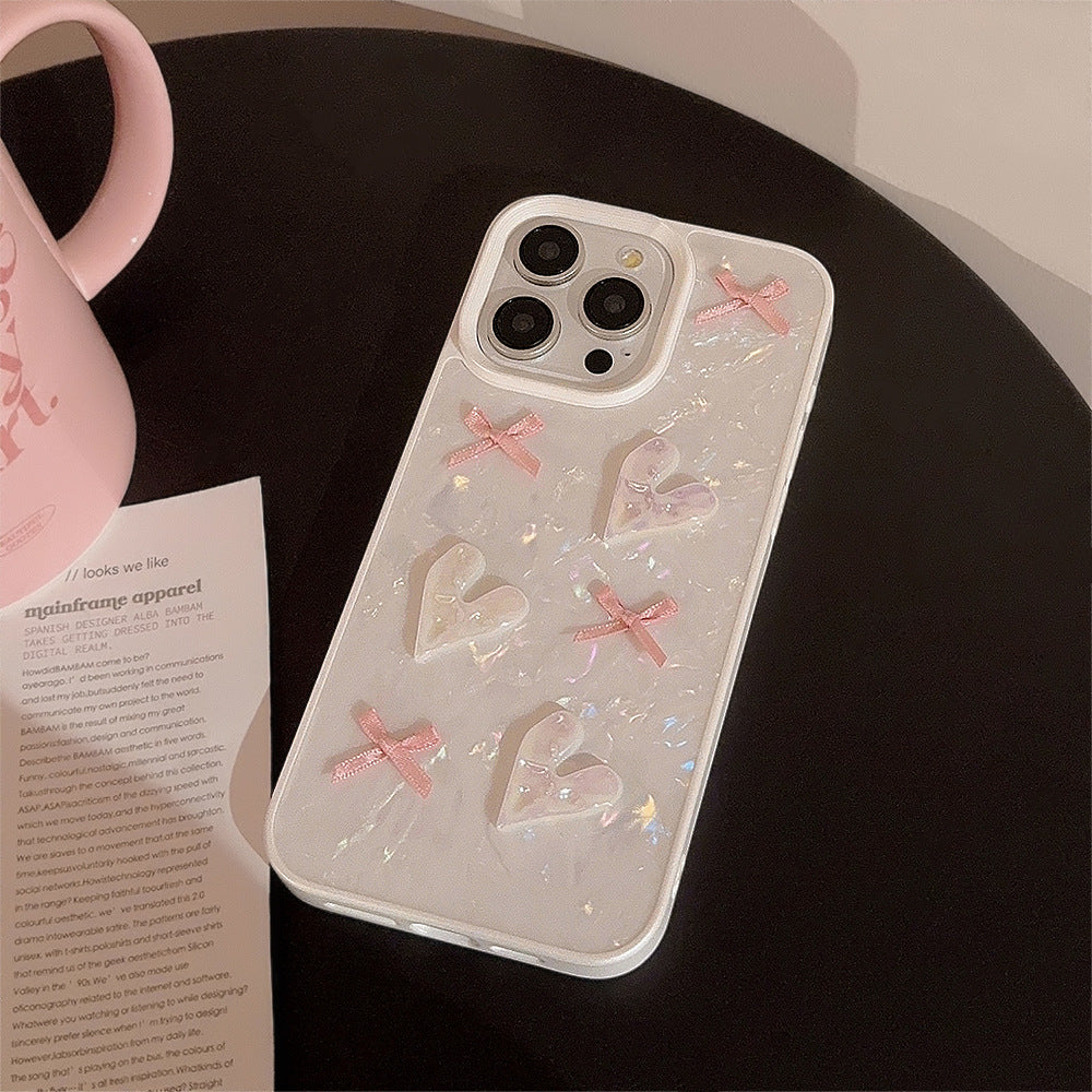 Shell pattern three-dimensional love bow anti-drop iphone case