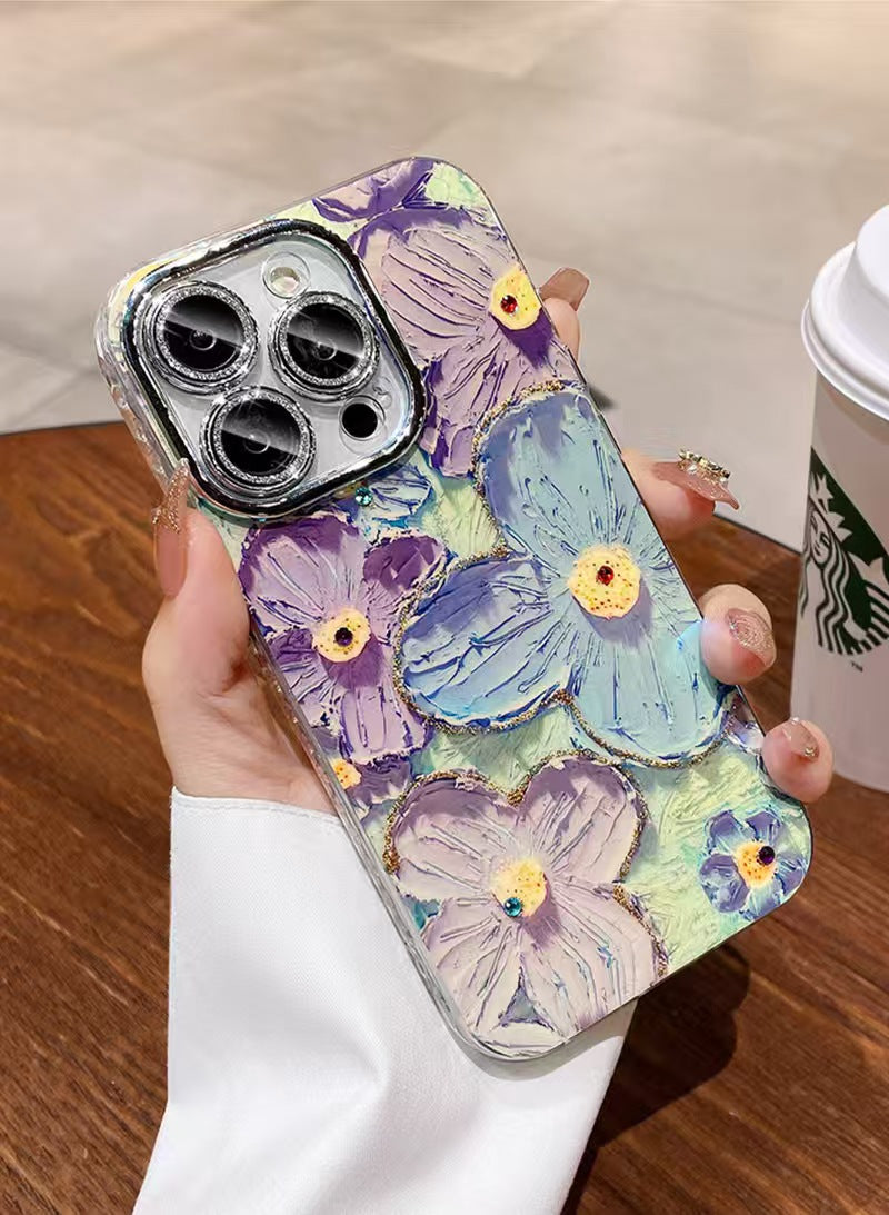 Wisp Colorful Flowers Silicone Rhinestone iPhone Case