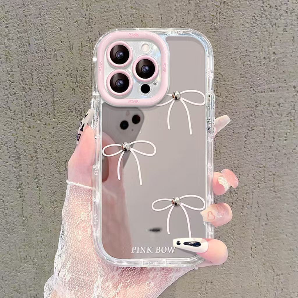 Mirror silver bow full wrap design iphone case
