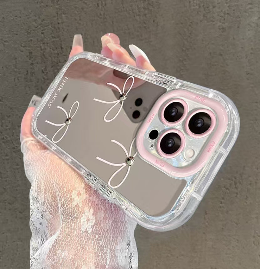 Mirror silver bow full wrap design iphone case