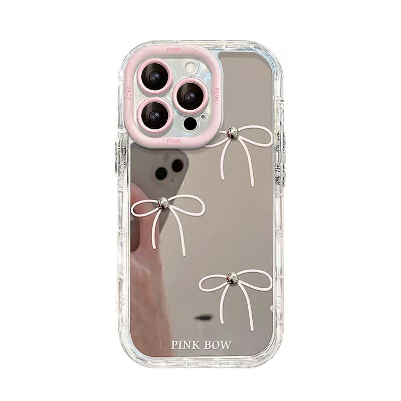 Mirror silver bow full wrap design iphone case
