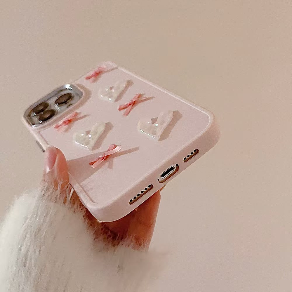 Pink love bow three-dimensional iphone case