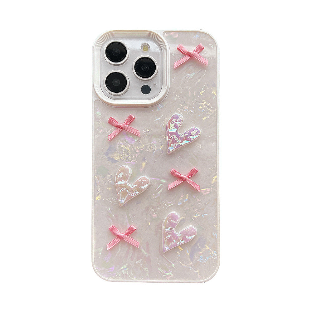 Shell pattern three-dimensional love bow anti-drop iphone case