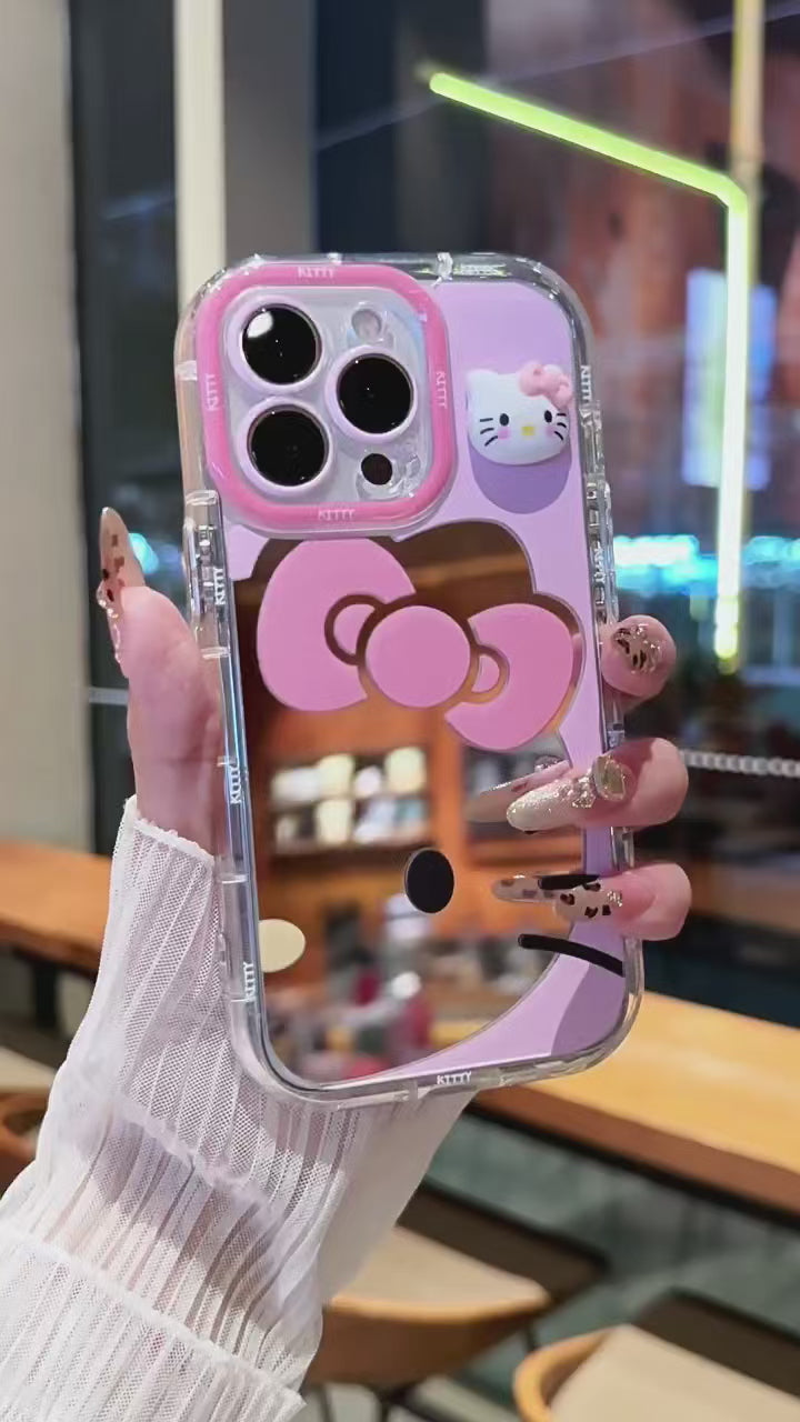 Pink KT Cat Mirror Full Cover iPhone Case
